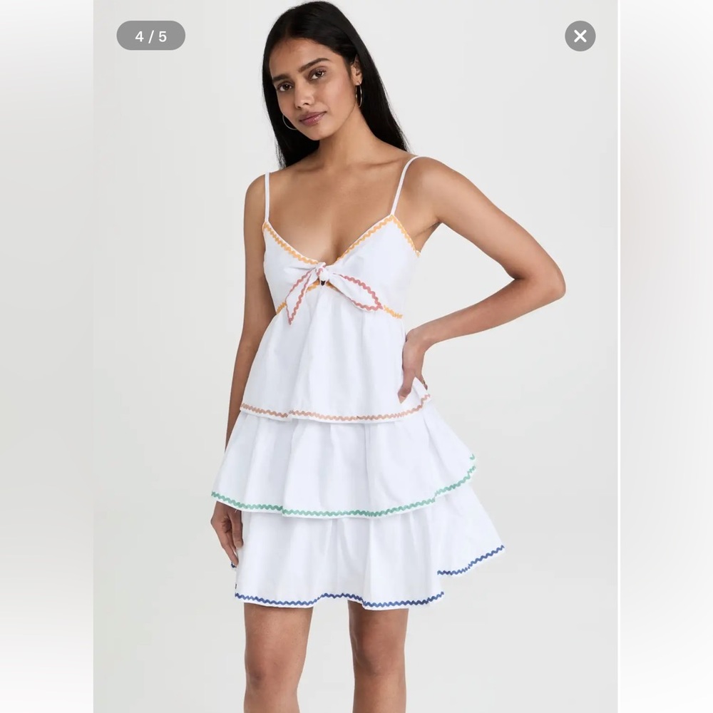 English Factory- White mini Colorblock Wave Trim 3 Tiered Dress - M